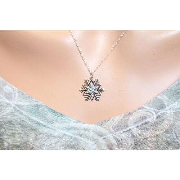 Sterling Silver Snowflake Pendant with Pave NanoGems Charm Necklace - Picture 3 of 3